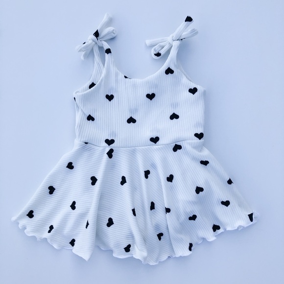 Toddler Black & White Heart Skirted Bodysuit, Valentine Day Dress - Picture 3 of 3